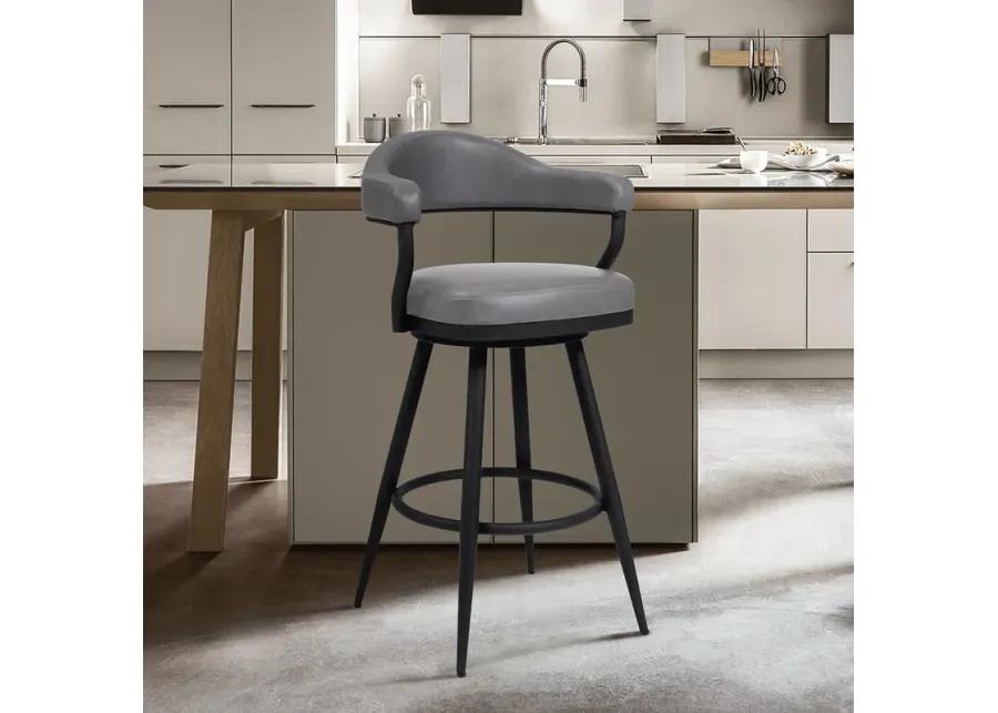 Amador 26" Counter Height Barstool in a Black Powder Coated Finish and Vintage Gray Faux Leather