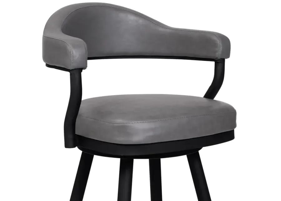 Amador 26" Counter Height Barstool in a Black Powder Coated Finish and Vintage Gray Faux Leather