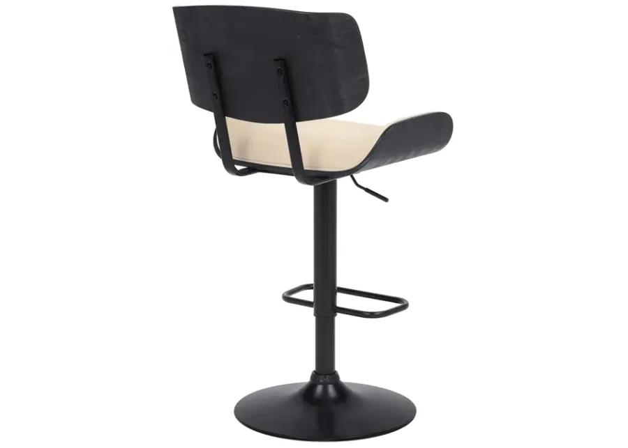 Brooklyn Adjustable Swivel Cream Faux Leather and Black Wood Bar Stool with Black Base