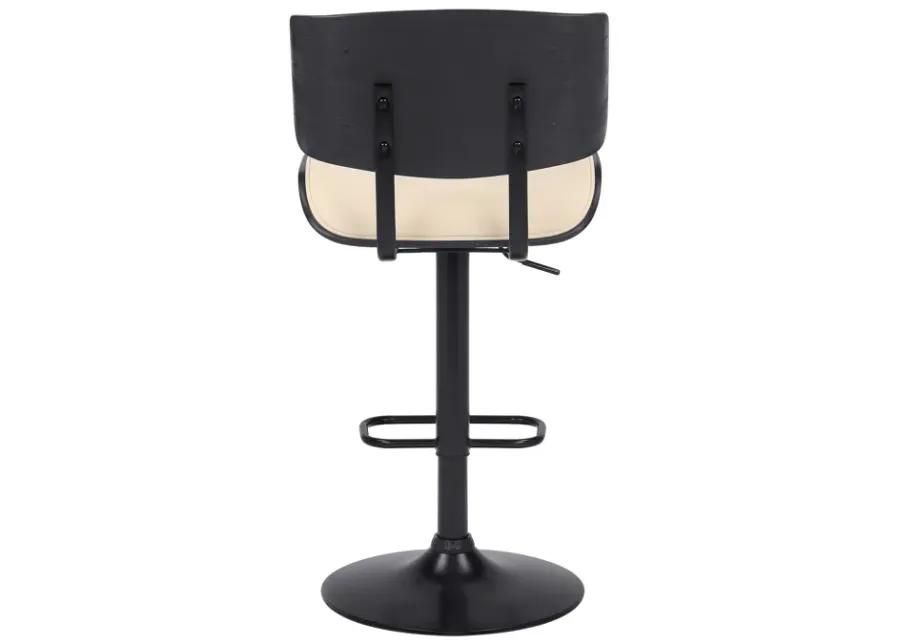 Brooklyn Adjustable Swivel Cream Faux Leather and Black Wood Bar Stool with Black Base