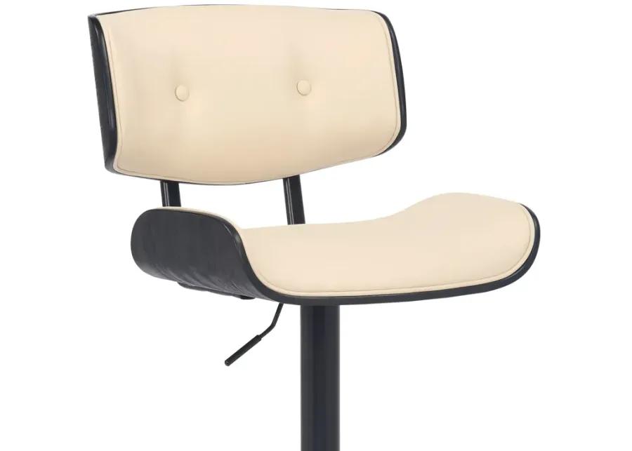 Brooklyn Adjustable Swivel Cream Faux Leather and Black Wood Bar Stool with Black Base