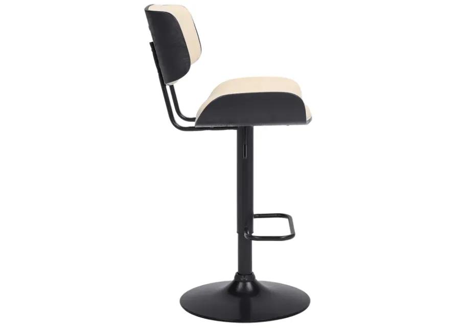 Brooklyn Adjustable Swivel Cream Faux Leather and Black Wood Bar Stool with Black Base