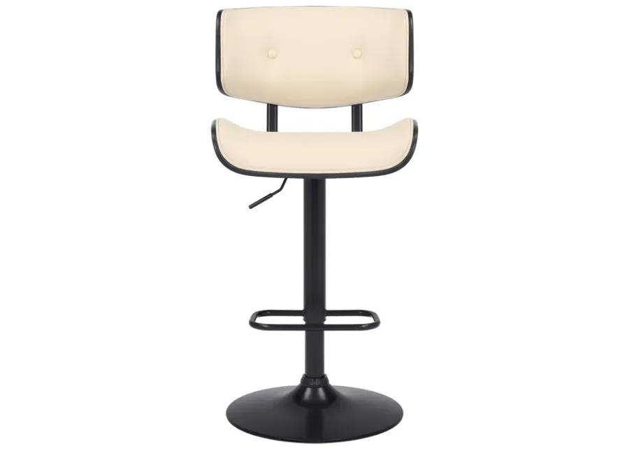 Brooklyn Adjustable Swivel Cream Faux Leather and Black Wood Bar Stool with Black Base