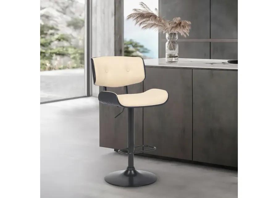 Brooklyn Adjustable Swivel Cream Faux Leather and Black Wood Bar Stool with Black Base