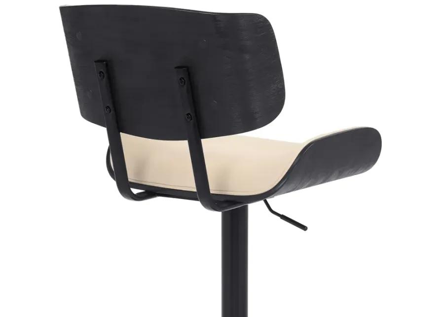 Brooklyn Adjustable Swivel Cream Faux Leather and Black Wood Bar Stool with Black Base