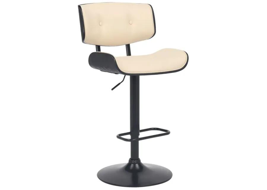 Brooklyn Adjustable Swivel Cream Faux Leather and Black Wood Bar Stool with Black Base