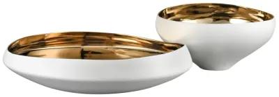 Greer Bowl  -  Tall White and Gold Glazed - Set of 2