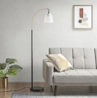 INK+IVY Bristol Matte Black Base/Frosted Shade Arched Metal Floor Lamp with Frosted Glass Shade