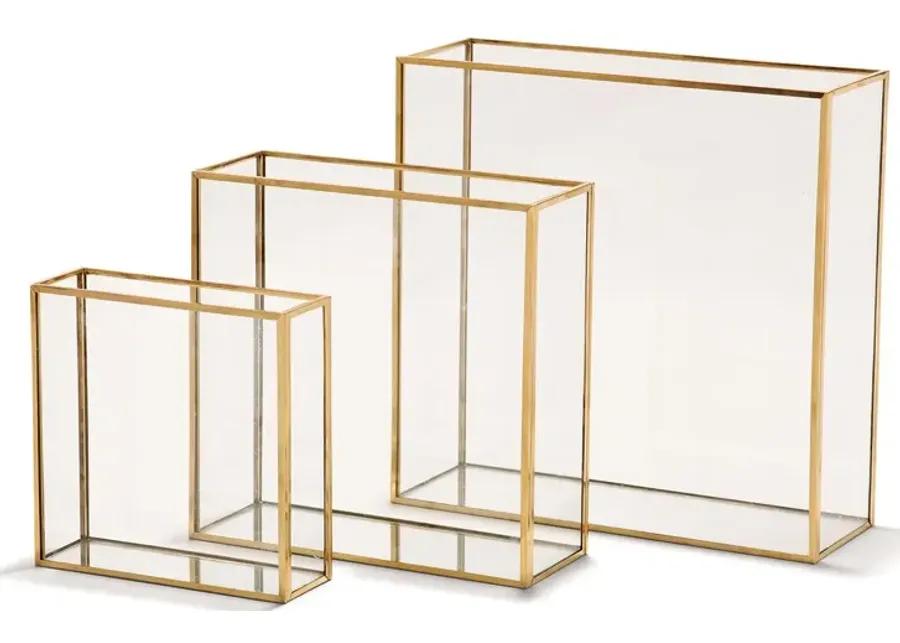 S/3 Windows Square Vase W/Gold Metal Trim in 3 Sizes