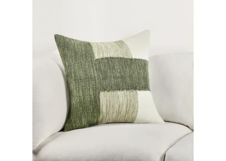 Kass 22" Woven Fabric Color Block Throw Pillow, Green