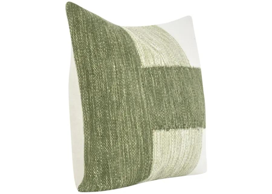 Kass 22" Woven Fabric Color Block Throw Pillow, Green