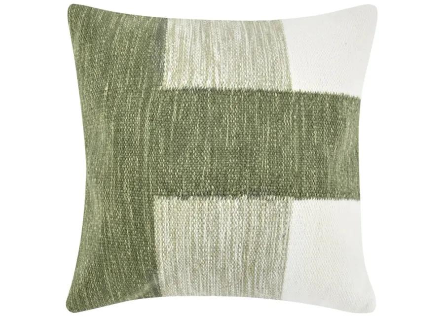 Kass 22" Woven Fabric Color Block Throw Pillow, Green