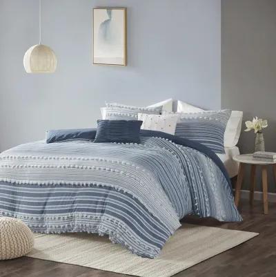 Urban Habitat Calum Navy Cotton Jacquard Duvet Cover Set