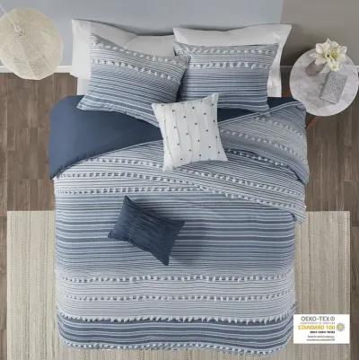 Urban Habitat Calum Navy Cotton Jacquard Duvet Cover Set