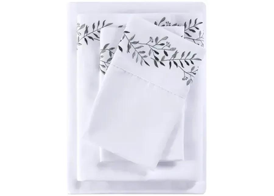 Madison Park Embroidered Microfiber Green Vine Leaves 4 PC Sheet Set