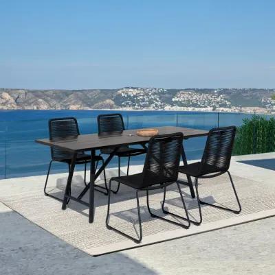 Koala and Shasta 5 Piece Dining Set in Dark Eucalyptus and Metal with Black Rope