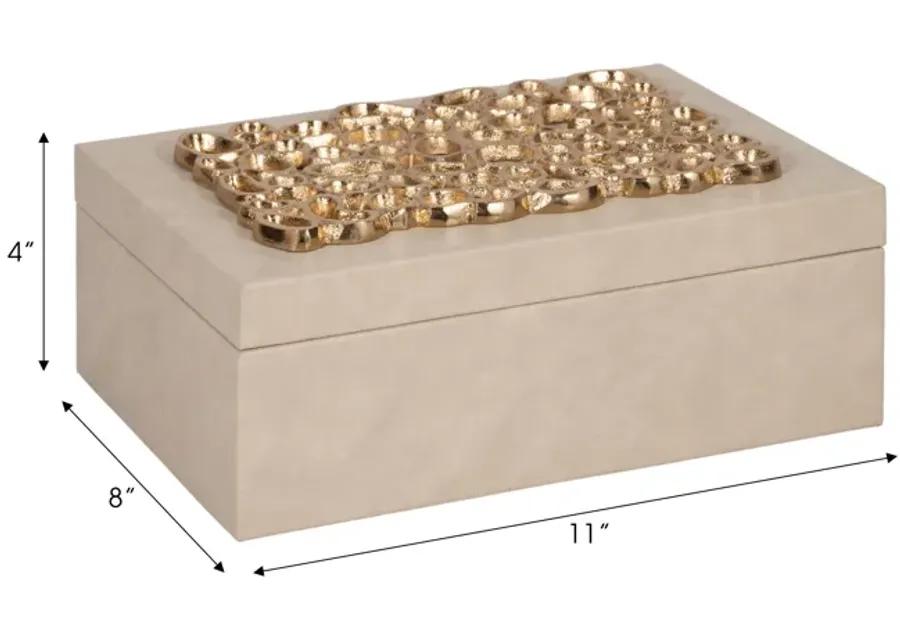 11" Box With Gold Open Cut-out On Top, Ivory