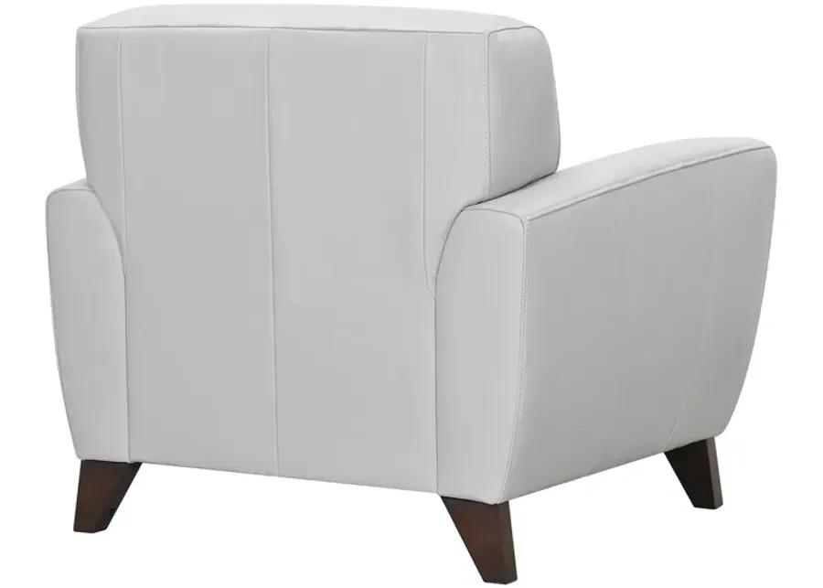 Jedd Contemporary Chair in Genuine Dove Gray Leather with Brown Wood Legs