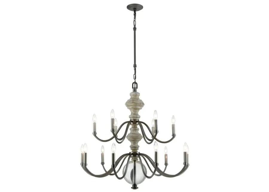 Neo Classica 36" Wide 15-Light Chandelier - Aged Black