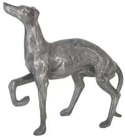 prancing dog sculpture, black/silver, aluminum