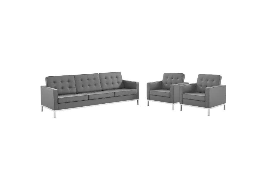 Loft 3 Piece Tufted Upholstered Faux Leather Set