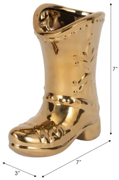 7" Cowboy Boot Vase, Gold