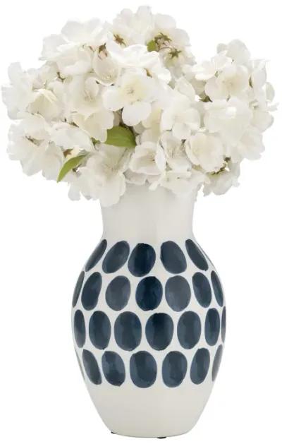 Cer, 10"h Navy Polk-a-dot Flower Vase, White