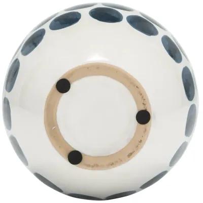 Cer, 10"h Navy Polk-a-dot Flower Vase, White