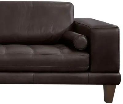 Wynne Contemporary Sofa in Genuine Espresso Leather with Brown Wood Legs