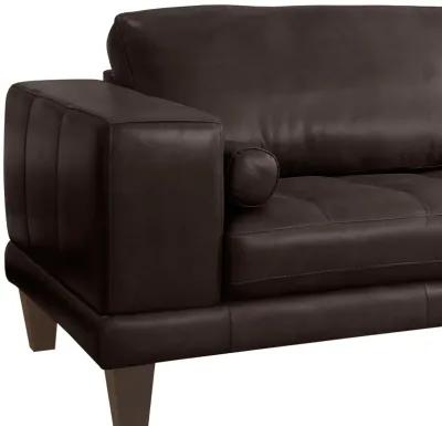 Wynne Contemporary Sofa in Genuine Espresso Leather with Brown Wood Legs