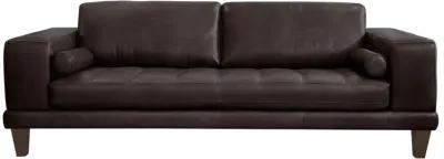 Wynne Contemporary Sofa in Genuine Espresso Leather with Brown Wood Legs