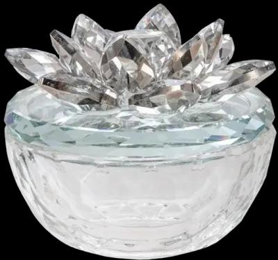 Glass Trinket Box Clear W/silver Lotus Top