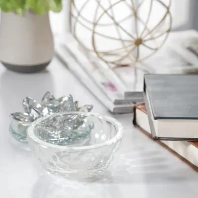 Glass Trinket Box Clear W/silver Lotus Top