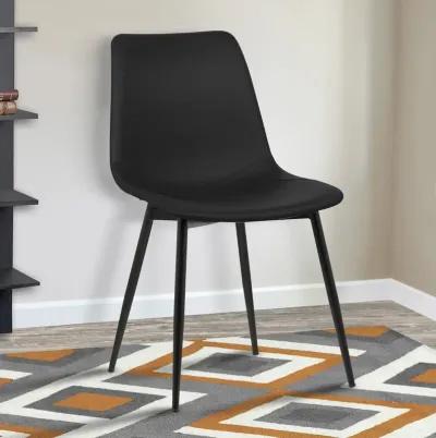 Monte Contemporary Dining Chair in Black Faux Leather with Black Powder Coated Metal Legs