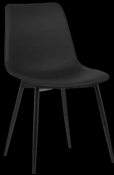 Monte Contemporary Dining Chair in Black Faux Leather with Black Powder Coated Metal Legs