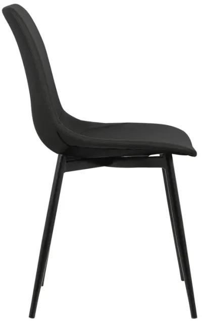 Monte Contemporary Dining Chair in Black Faux Leather with Black Powder Coated Metal Legs