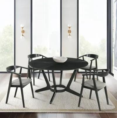 Santana Wood Dining Chair in Black Finish with Charcoal Fabric - Set of 2