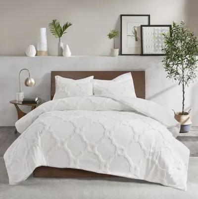 Madison Park Pacey Off-White 3 Piece Tufted Cotton Chenille Geometric Comforter Set