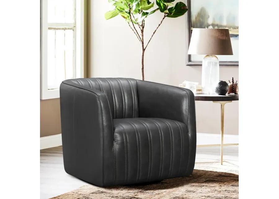 Aries Pewter Genuine Leather Swivel Barrel Chair