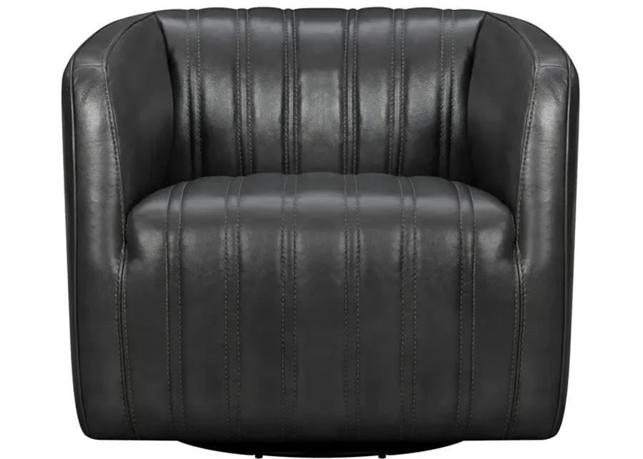 Aries Pewter Genuine Leather Swivel Barrel Chair