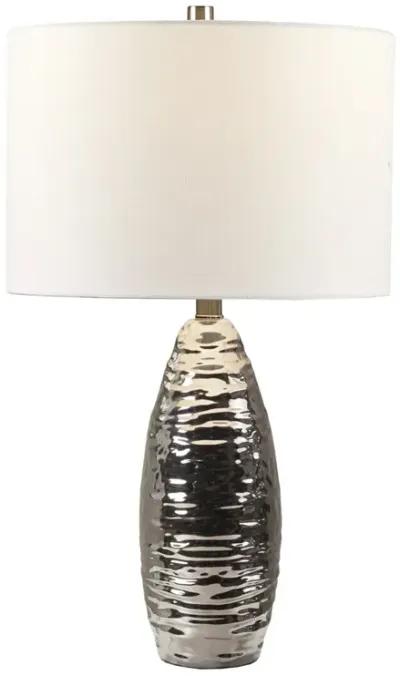 Hampton Hill Livy Silver Base/White Shade Oval Textured Ceramic Table Lamp