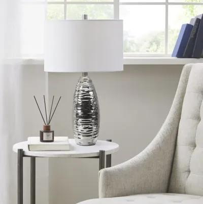 Hampton Hill Livy Silver Base/White Shade Oval Textured Ceramic Table Lamp