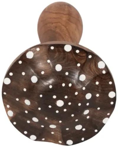 10" Wood Mushroom With White Dots, Brown