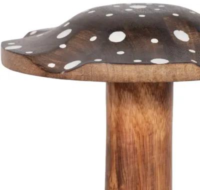 10" Wood Mushroom With White Dots, Brown