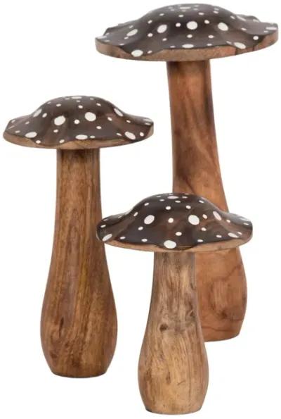 10" Wood Mushroom With White Dots, Brown