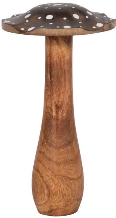 10" Wood Mushroom With White Dots, Brown