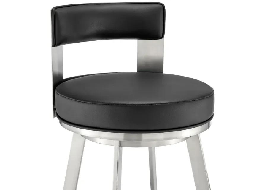 Lynof Swivel Counter Stool in Brushed Stainless Steel with Black Faux Leather