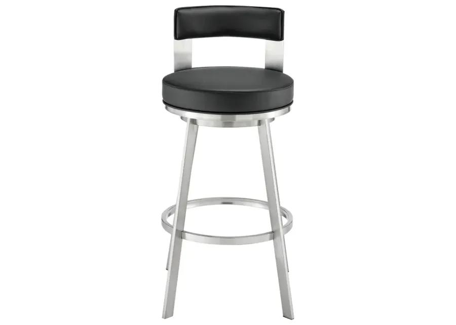 Lynof Swivel Counter Stool in Brushed Stainless Steel with Black Faux Leather