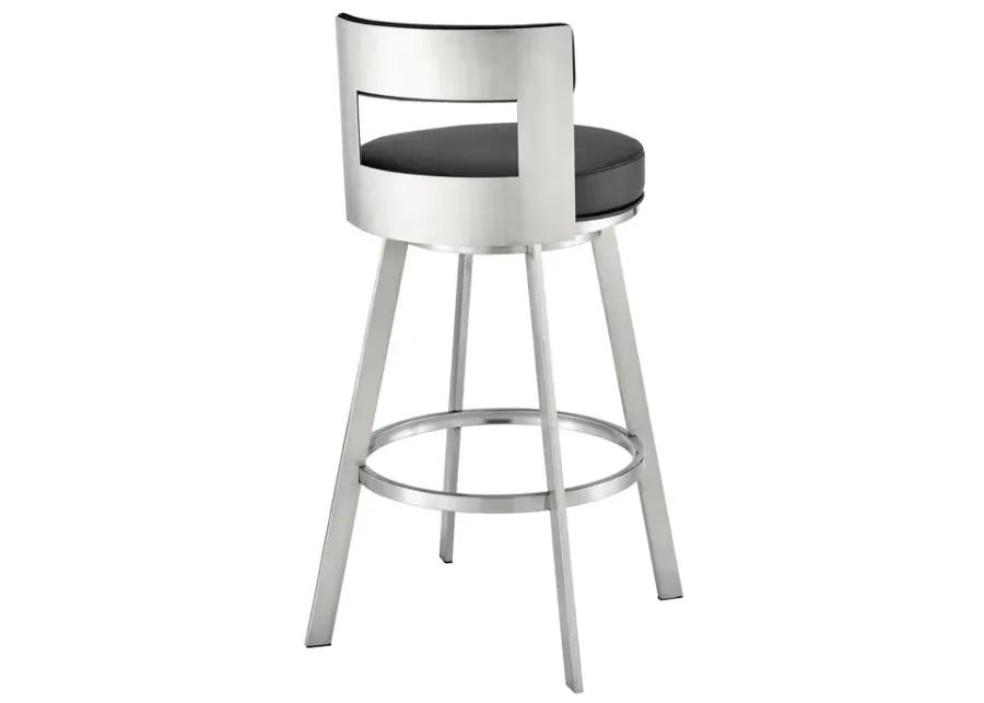 Lynof Swivel Counter Stool in Brushed Stainless Steel with Black Faux Leather