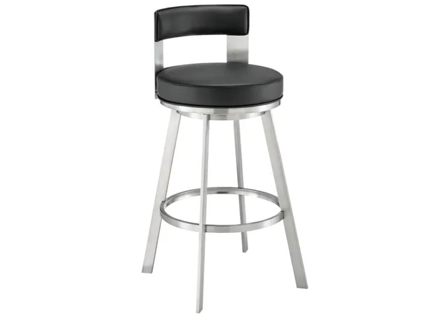 Lynof Swivel Counter Stool in Brushed Stainless Steel with Black Faux Leather